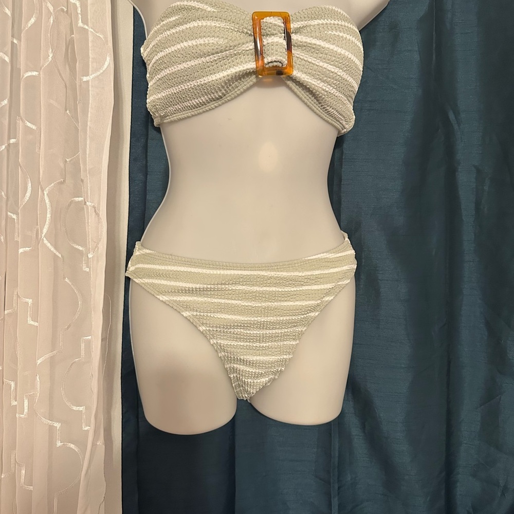 Source Unknown Cream and White Striped Bikini